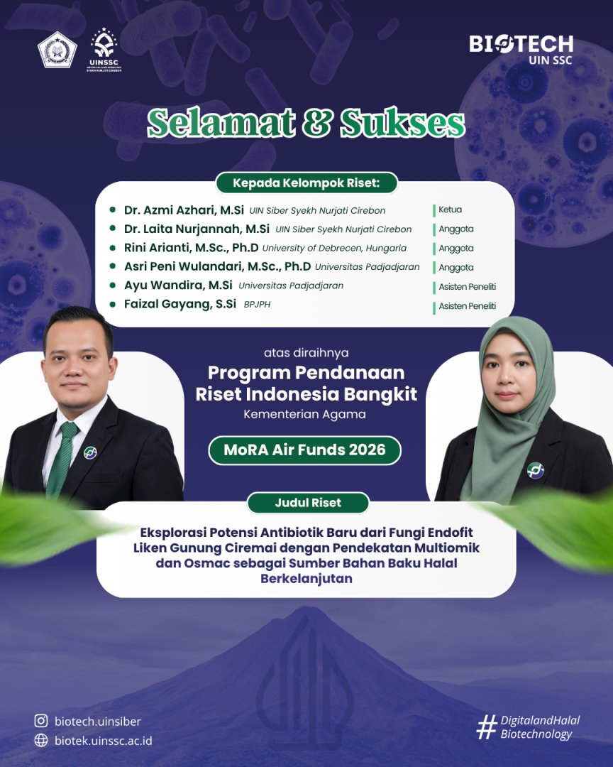 Eksplorasi Antibiotik Halal Liken Gunung Ciremai: Dosen Bioteknologi UIN Siber Cirebon Raih Hibah Riset MoRA Air Funds 2026 Senilai Rp 1,5 M